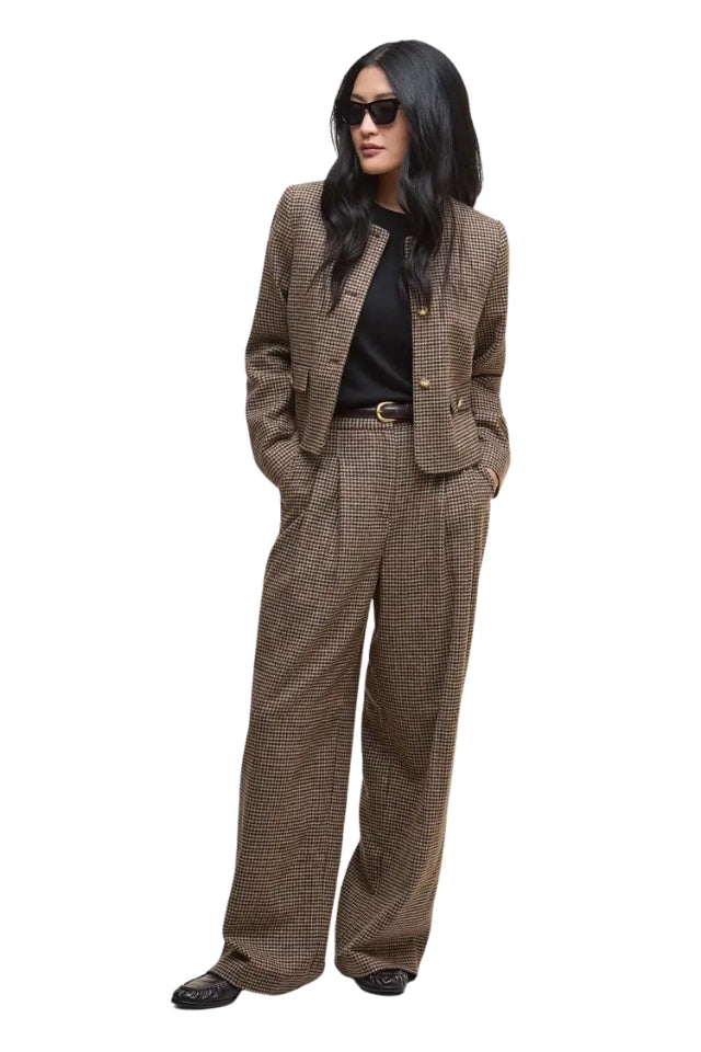 Corina Collarless Tailored Jacket - Brown/Orange Check