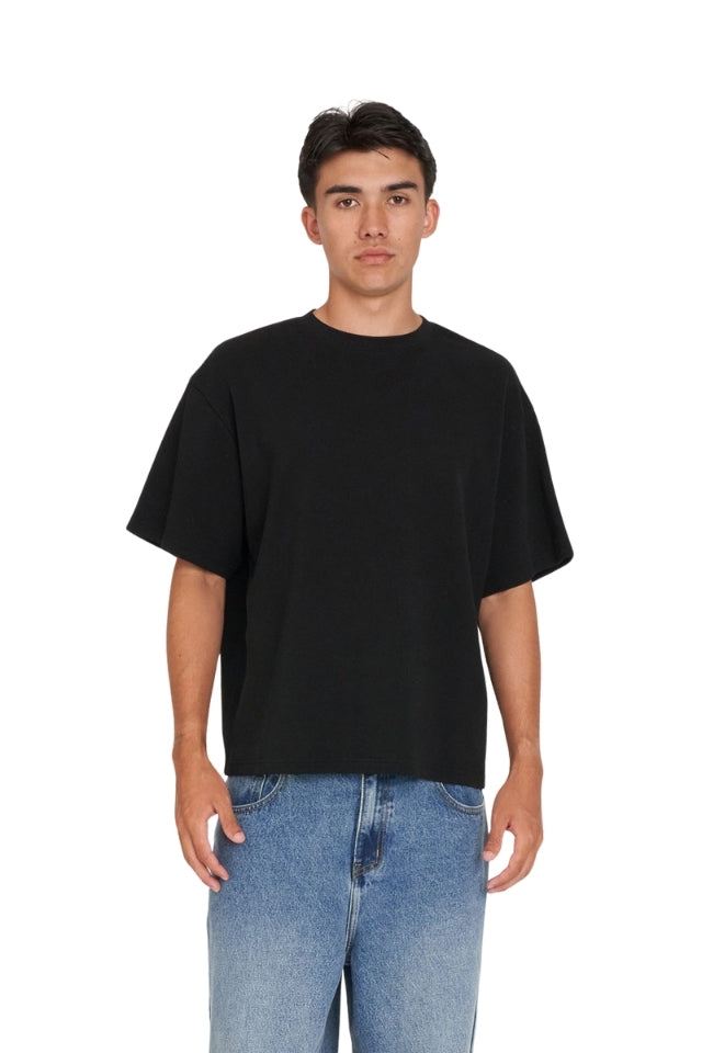 Crop Waffle Sup Tee - Black