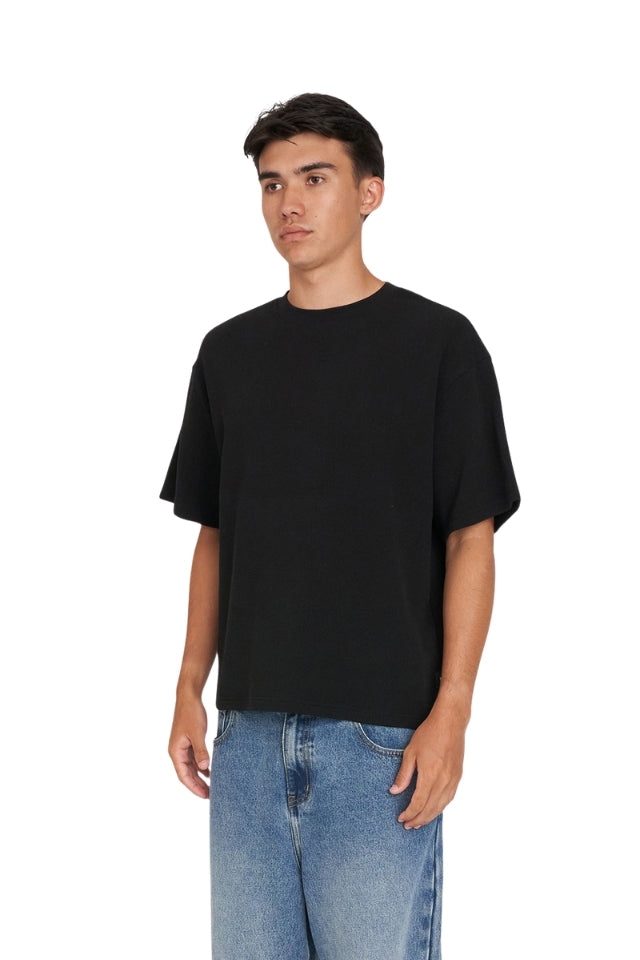 Crop Waffle Sup Tee - Black
