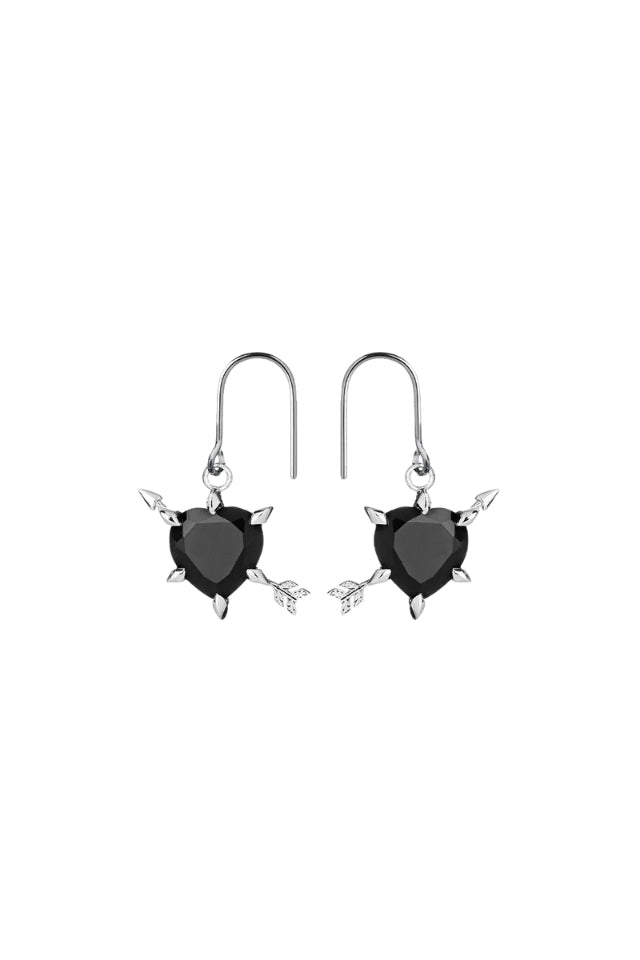 Cupids Arrow And Heart Earrings - Onyx
