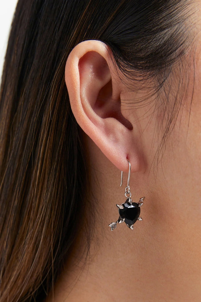 Cupids Arrow And Heart Earrings - Onyx
