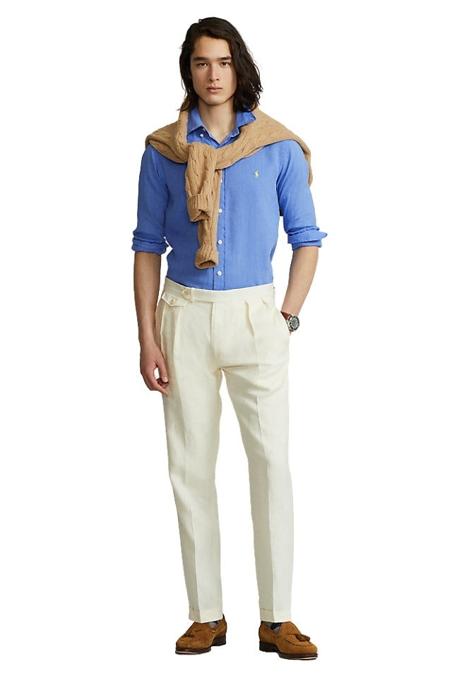 Custom Fit Linen Shirt - Bright Blue