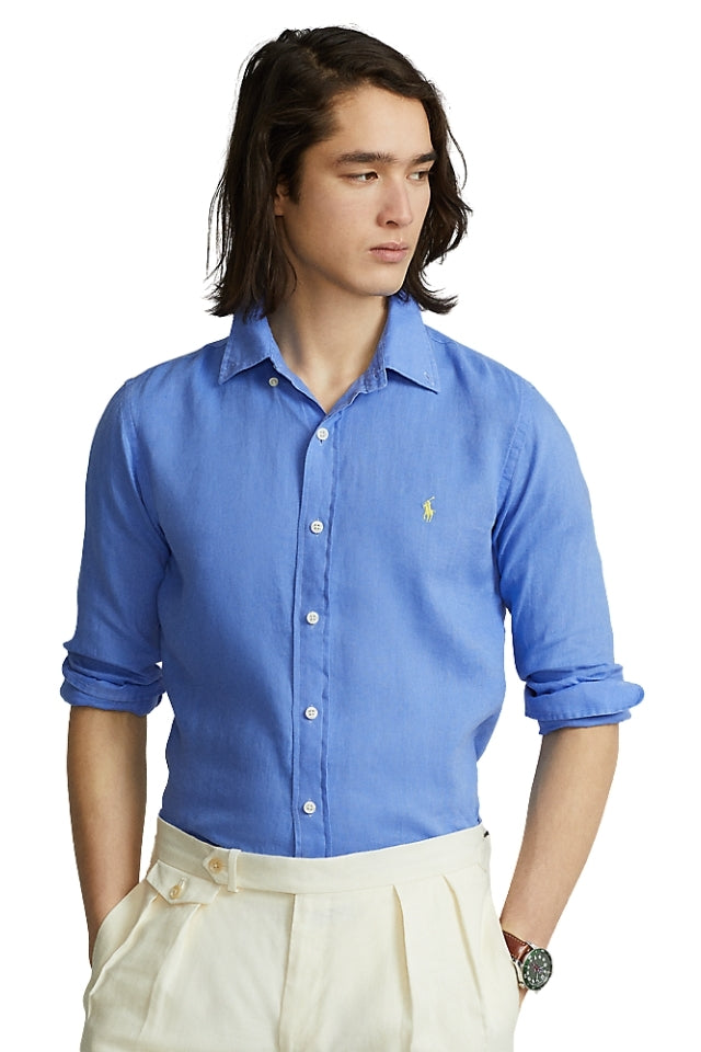 Custom Fit Linen Shirt - Bright Blue