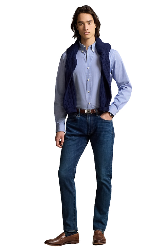 Custom Fit Stretch Poplin Shirt - Blue