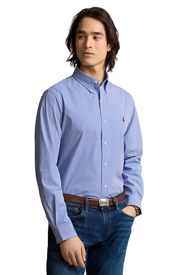 Custom Fit Stretch Poplin Shirt - Blue