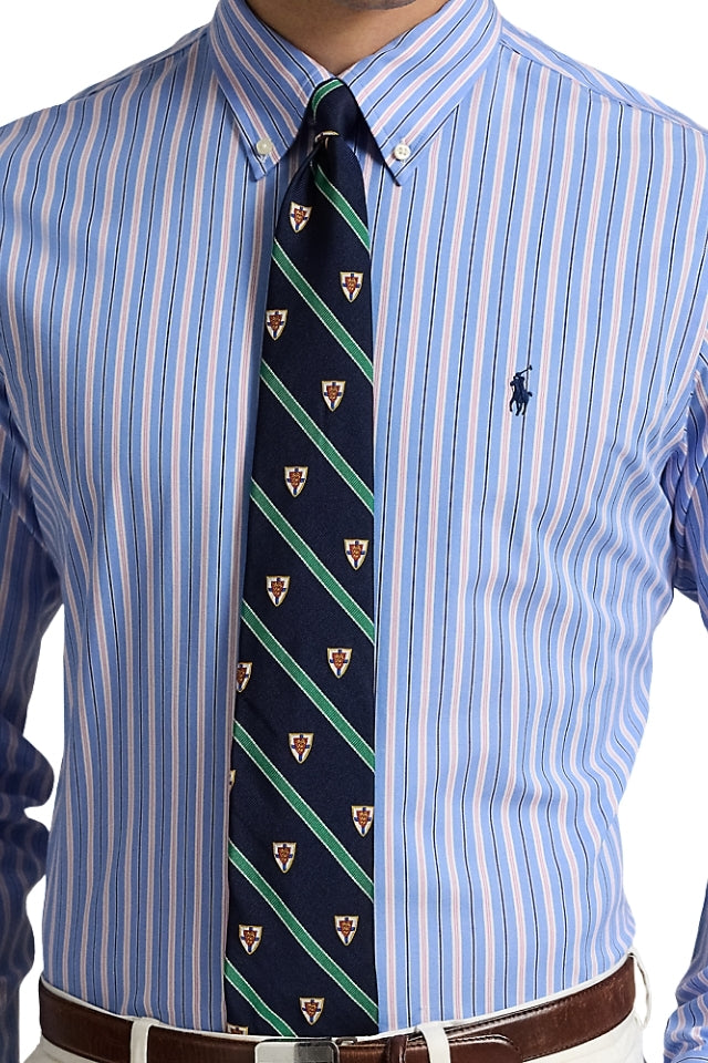 Custom Fit Striped Stretch Poplin Shirt - Blue/Pink/Multi
