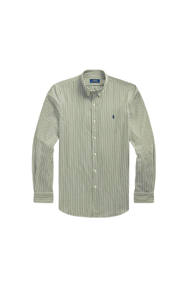 Custom Fit Striped Stretch Poplin Shirt - Garden Trail/White
