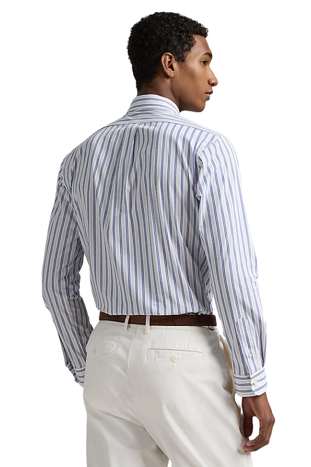 Custom Fit Striped Stretch Poplin Shirt - White/Blue/Multi