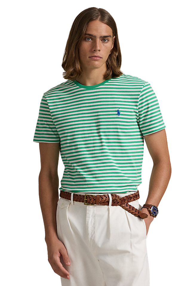 Custom Slim Fit Striped Jersey T-Shirt - Summer Emerald/White