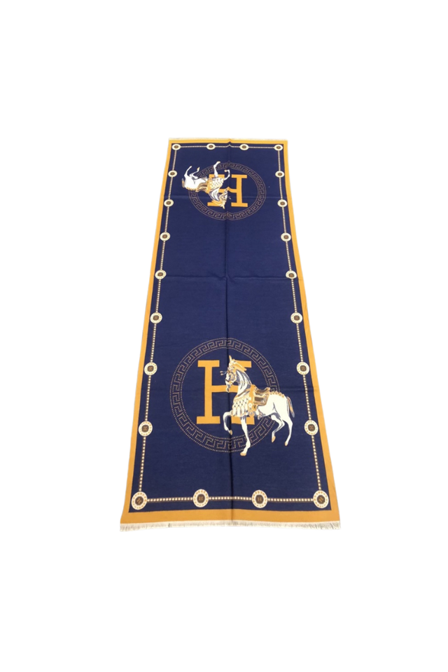 Horse & H Pashmina - Navy/Mustard