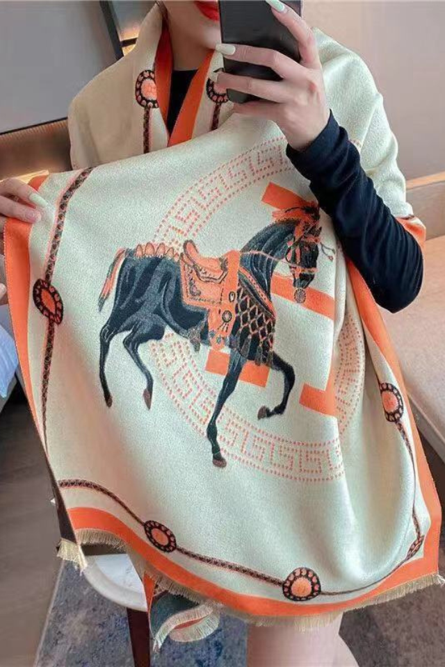 Horse & H Pashmina - Orange/Cream