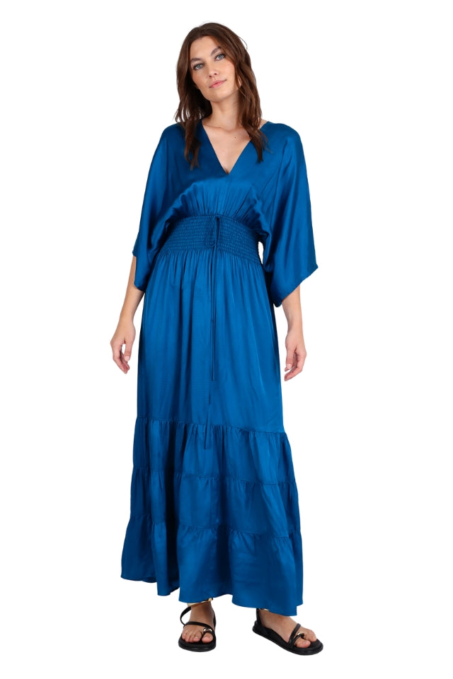Dimple Satin Maxi Dress - Blue