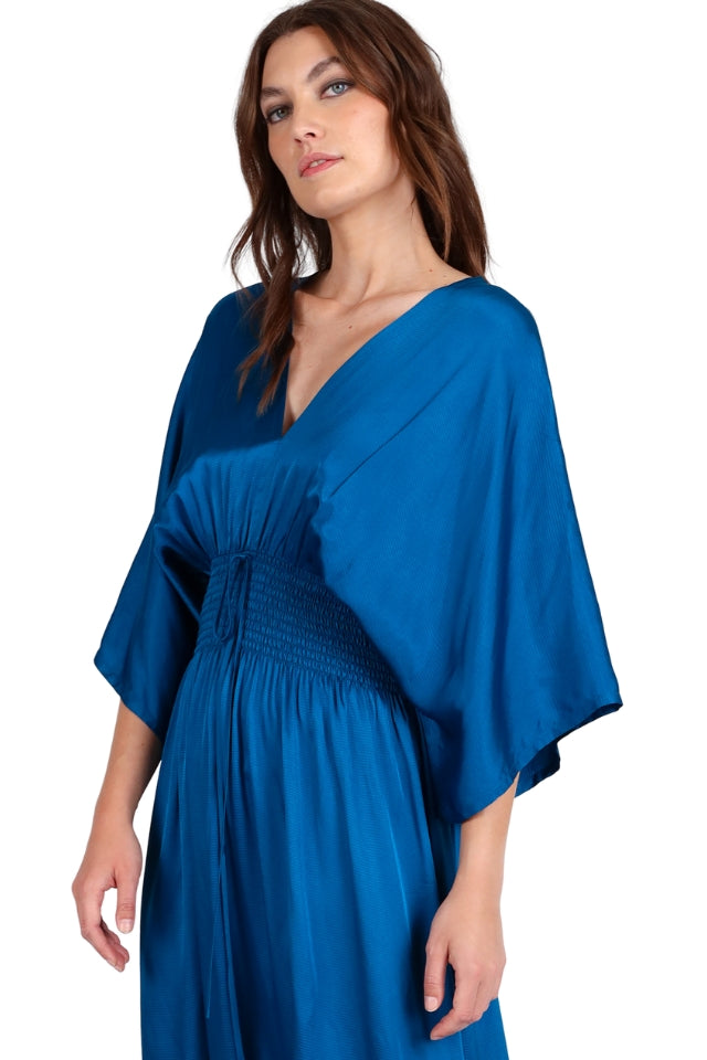Dimple Satin Maxi Dress - Blue