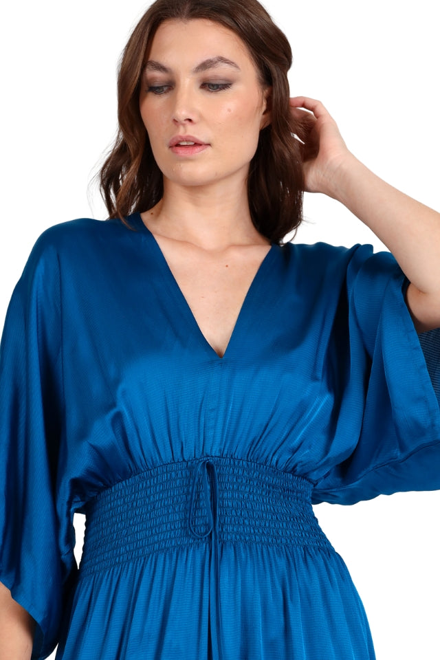 Dimple Satin Maxi Dress - Blue