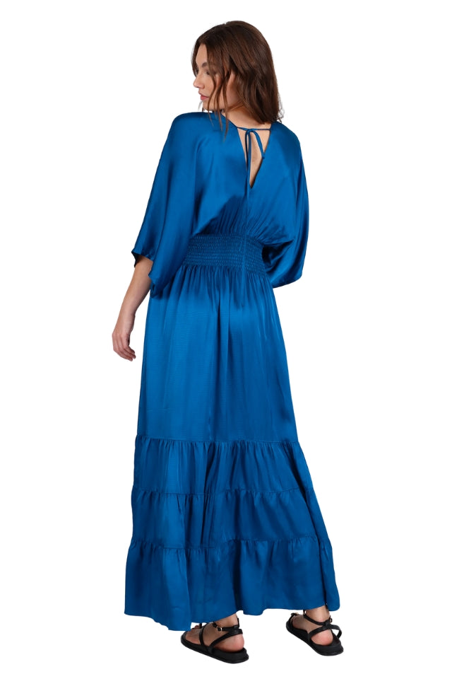 Dimple Satin Maxi Dress - Blue