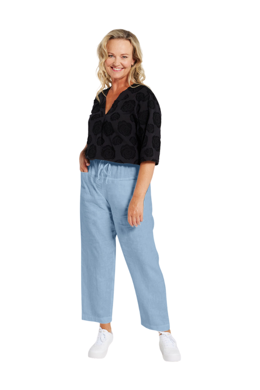 Drawcord Elastic Waist Pant - Mist Blue