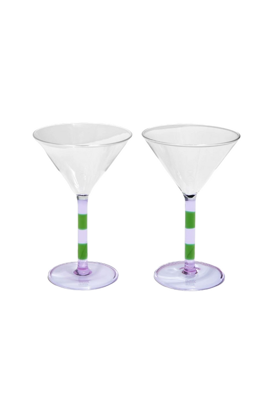 Stripe Martini Glasses Lilac, Green - Set 2