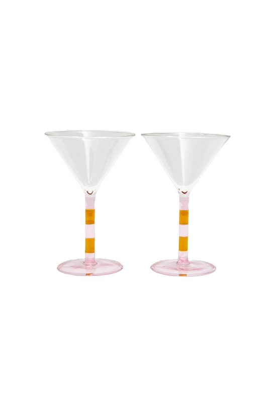 Stripe Martini Glasses Pink, Amber - Set 2