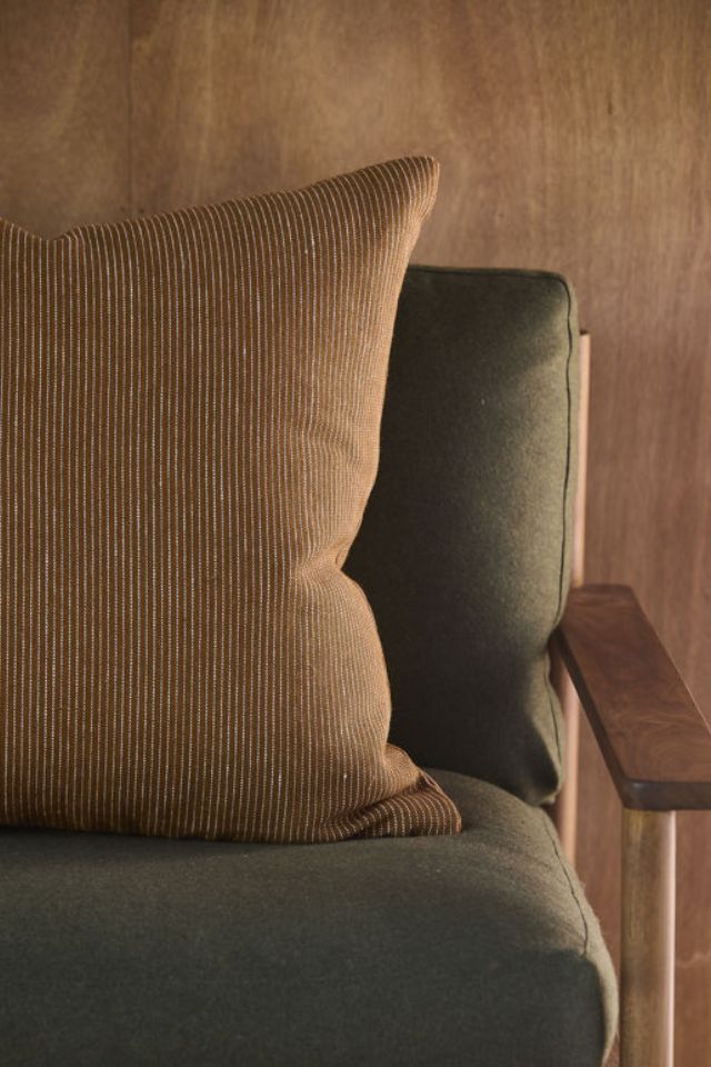 Fine Striped Linen Cushion Cover - Orange Peel