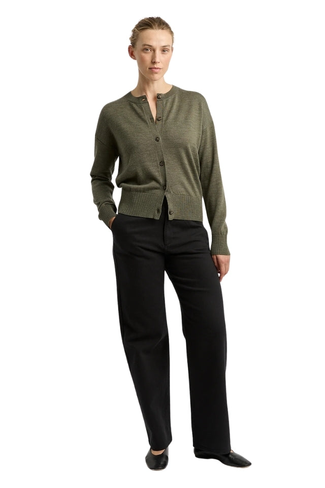 Fine Knit Cardigan - Kale