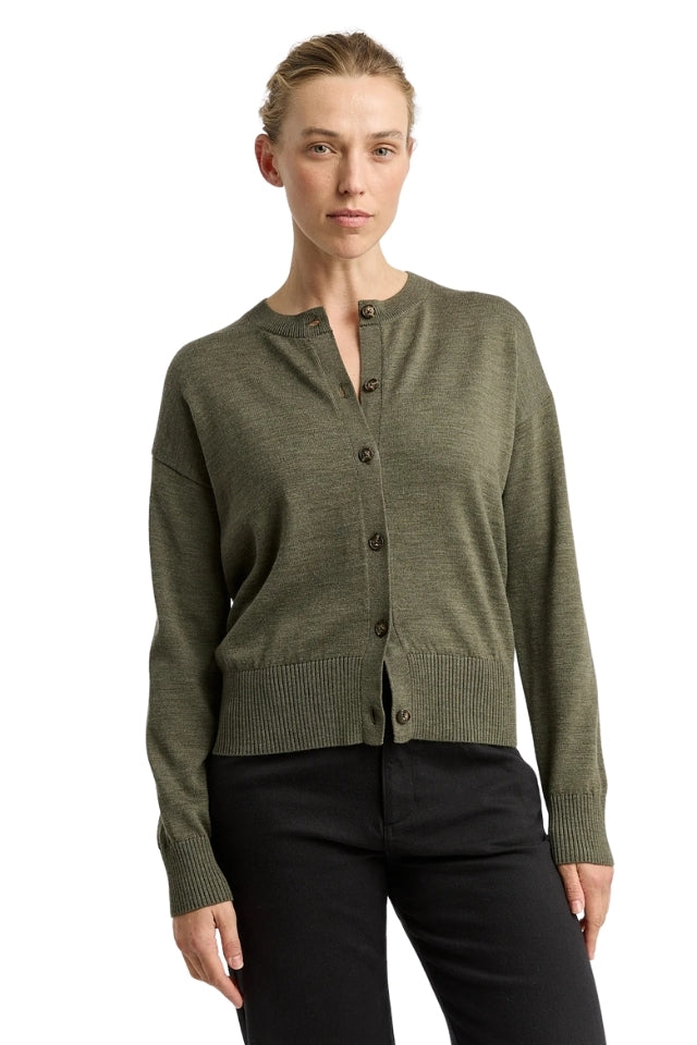 Fine Knit Cardigan - Kale