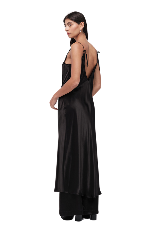 Fold Exude Slip Dress - Black Satin