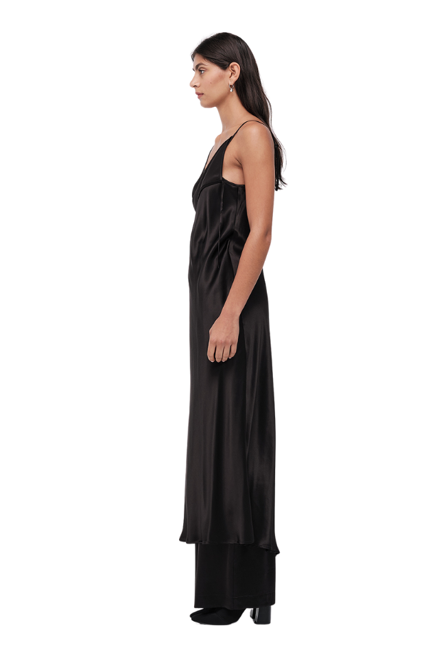 Fold Exude Slip Dress - Black Satin