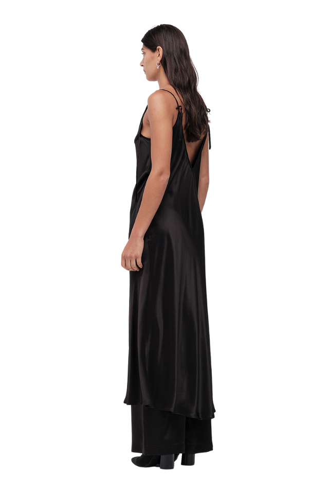 Fold Exude Slip Dress - Black Satin