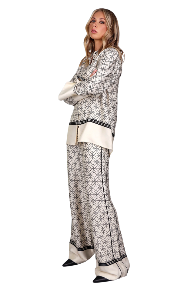 Geographic Print Wide Leg Pant