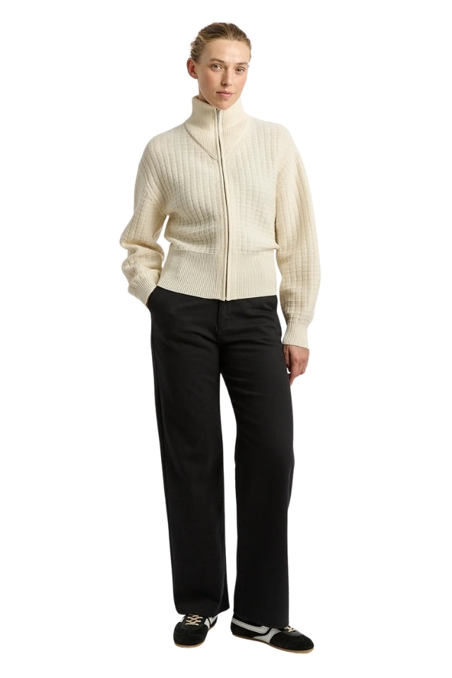 Grid Knit Zip Through - Ivory