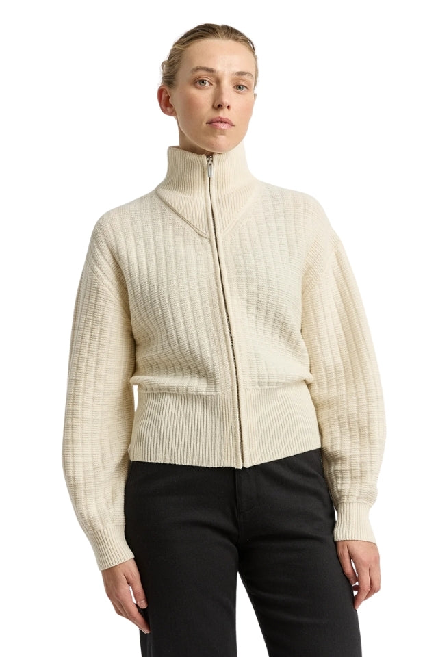 Grid Knit Zip Through - Ivory