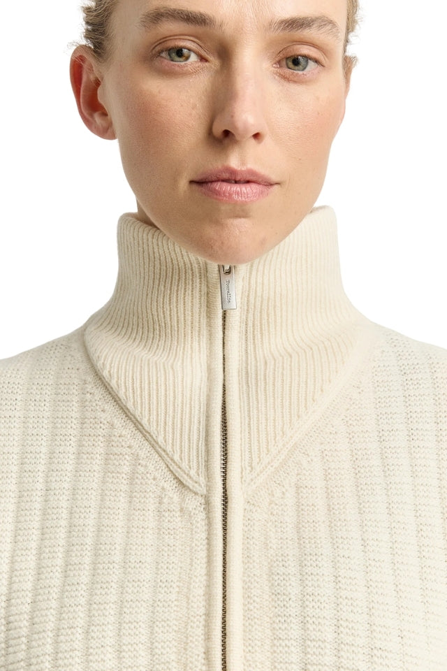 Grid Knit Zip Through - Ivory
