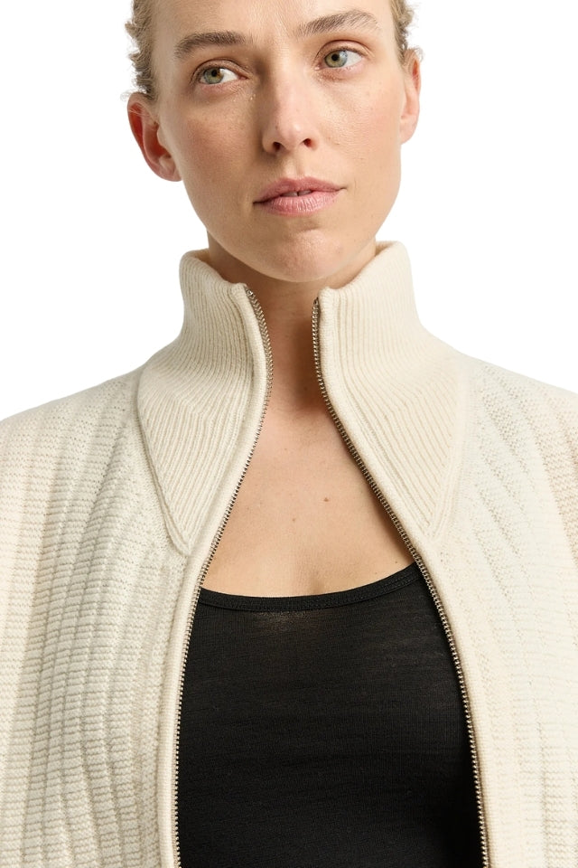 Grid Knit Zip Through - Ivory