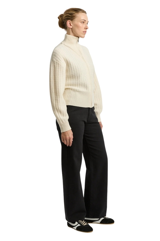 Grid Knit Zip Through - Ivory