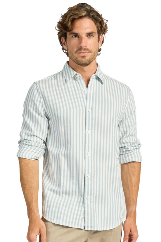 Harry Double Cloth Shirt - Stone Blue White