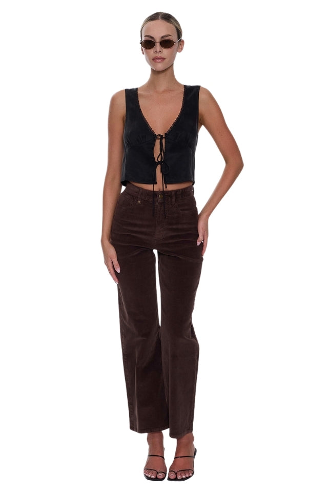 Holly High Rise Stretch Wide Cord Pant - Bitter Chocolate