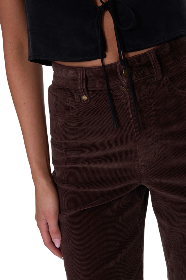 Holly High Rise Stretch Wide Cord Pant - Bitter Chocolate