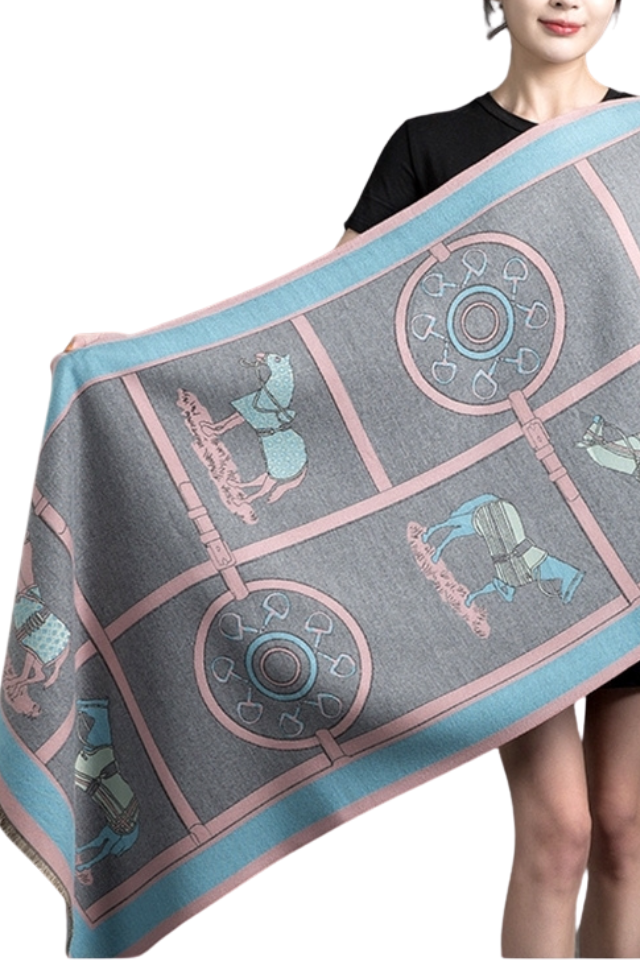 Horse Pashmina - Blue/Grey