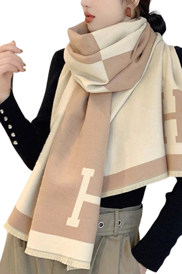 Reversible H Initial Pashmina - Beige/Cream