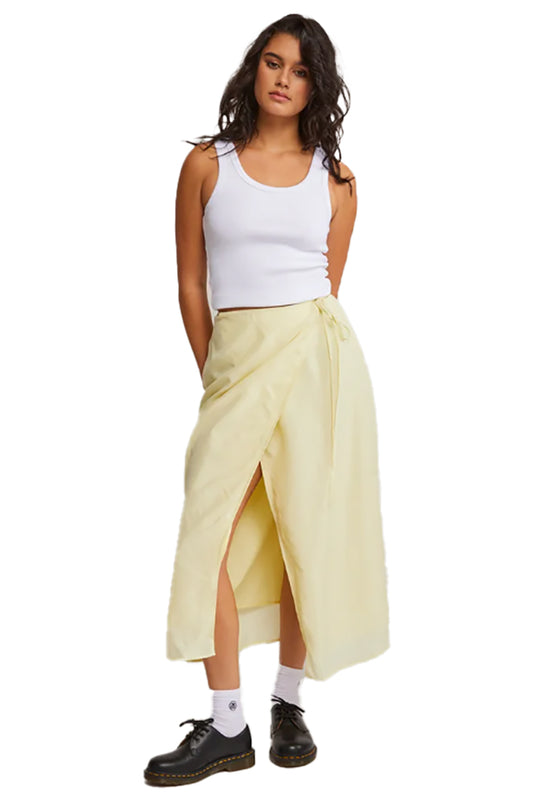 Huffer WSK33S5905 Bien Wrap Midi Skirt Lemon Sorbet 