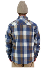 JAF1429 Just Another Fisherman Seaport Shearling Shirt Navy Brass Check 