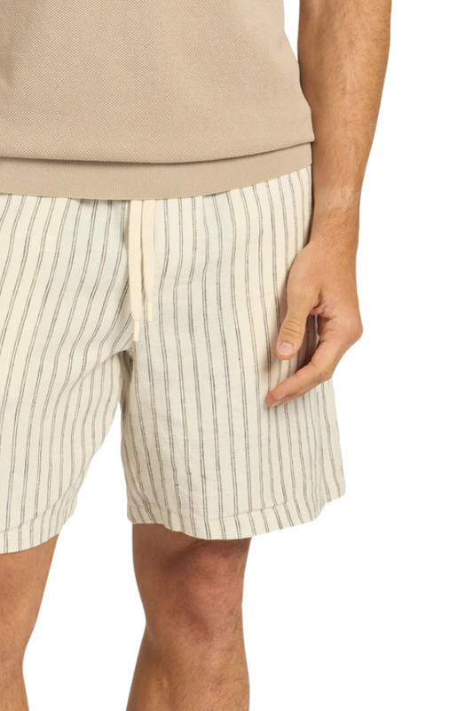 Jeff Linen Short - Parchment Stripe