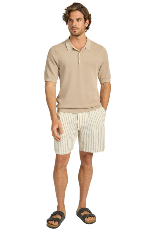 Jeff Linen Short - Parchment Stripe