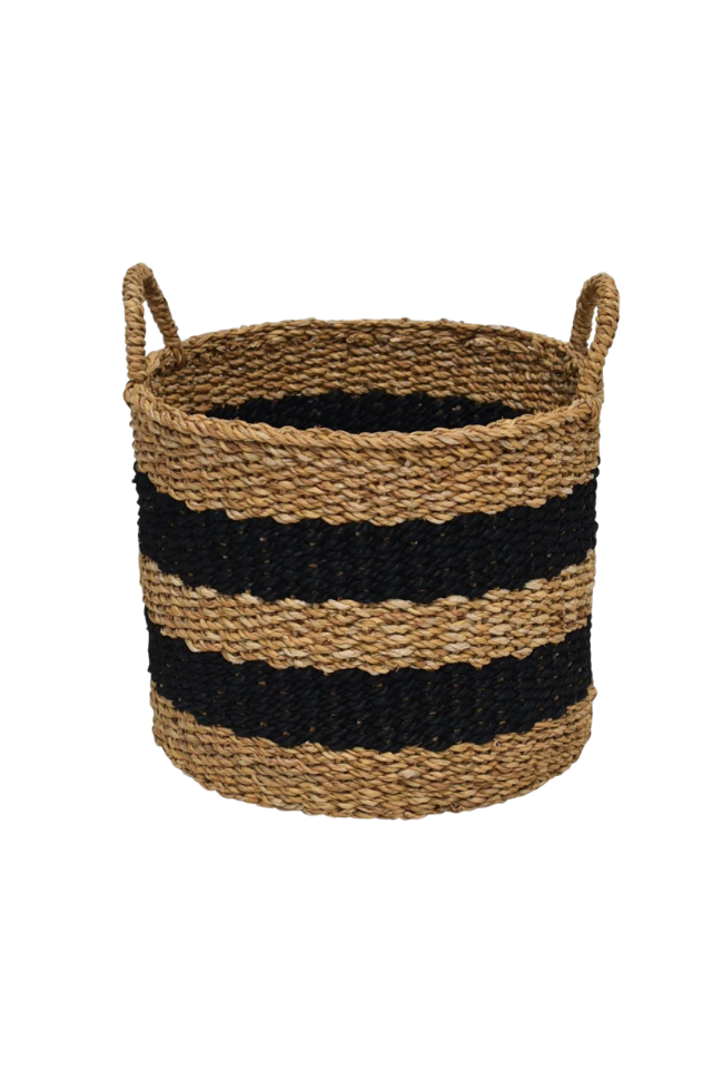 Jute Striped Baskets - Set of 3, Natural, Black