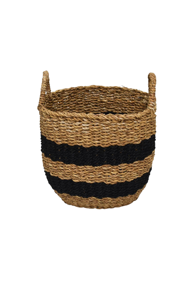 Jute Striped Baskets - Set of 3, Natural, Black