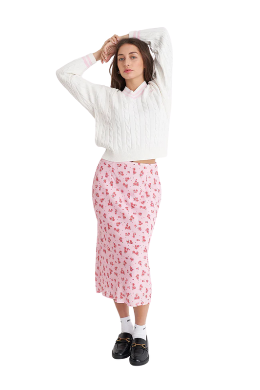 La Rosa Lila Midi Skirt - Blush Floral