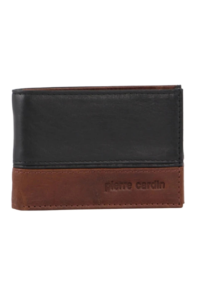 Leather Two-Tone Bi Fold RFID Wallet - Black/Cognac
