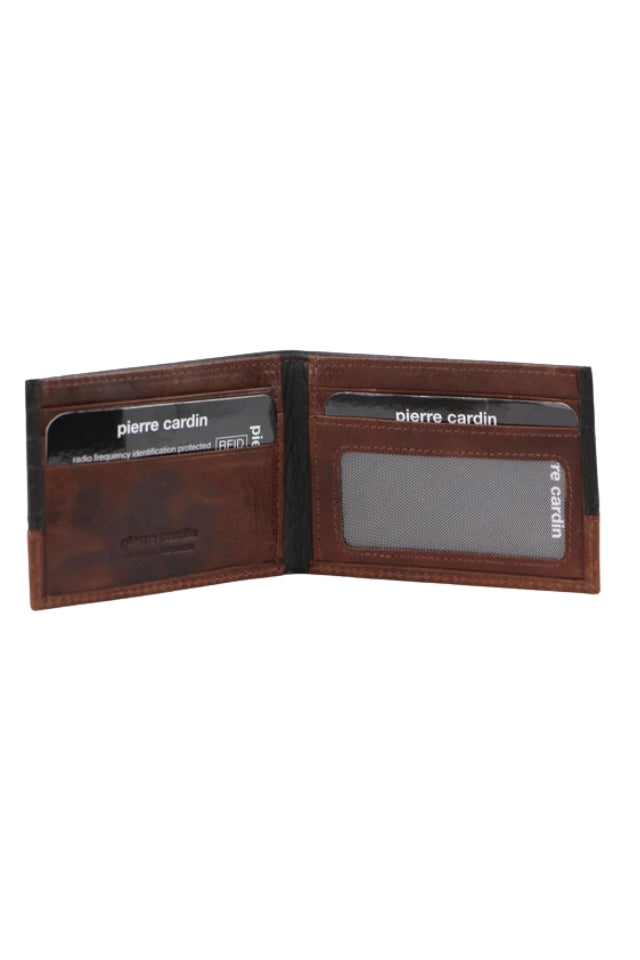 Leather Two-Tone Bi Fold RFID Wallet - Black/Cognac