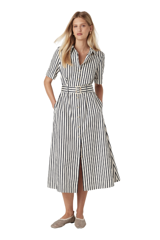 Lina Stripe Shirt Dress - Navy Stripe