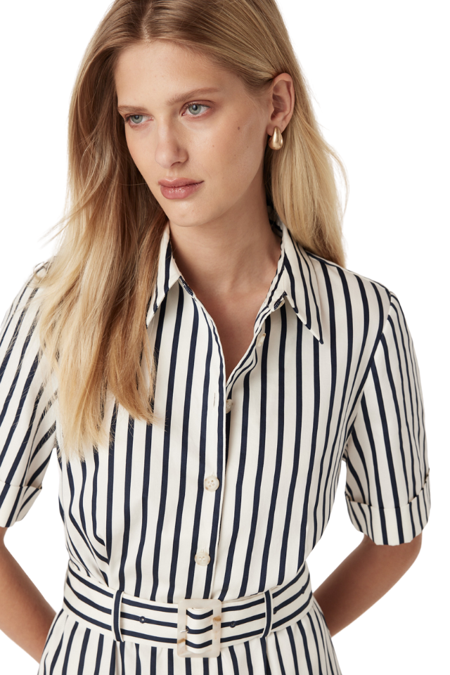 Lina Stripe Shirt Dress - Navy Stripe